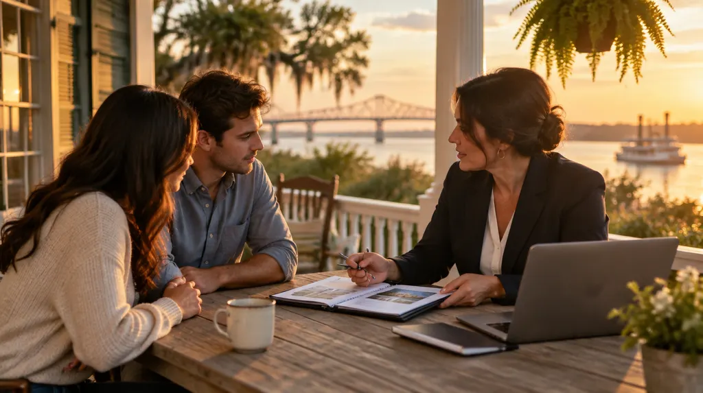 A mortgage broker explaining loan options to a young couple in Louisiana
