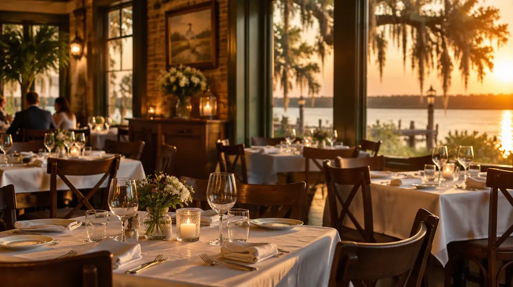 A cozy restaurant dining room with set tables in Louisiana