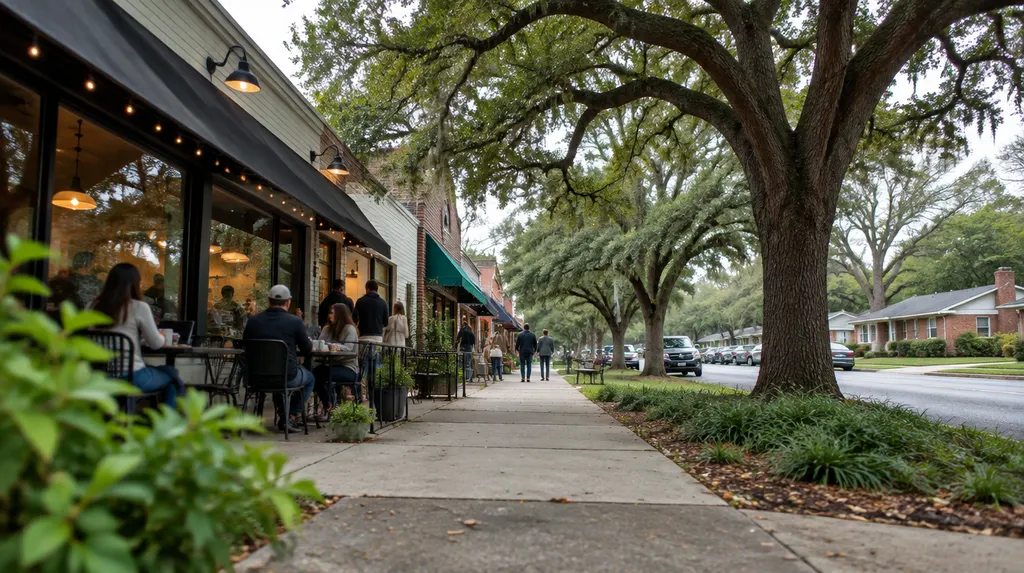 Local businesses along a street in Baton Rouge, Louisiana