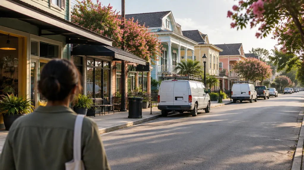 Local businesses along a street in Kenner, Louisiana