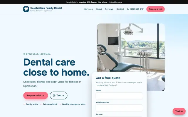 Homepage of the Courtableau Family Dental sample site