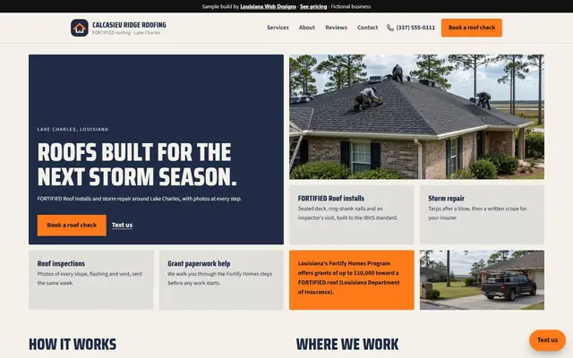 Homepage of the Calcasieu Ridge Roofing sample site